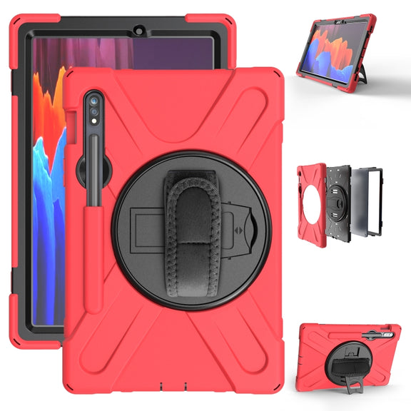 For Samsung Galaxy Tab S9 / Galaxy Tab S8 / Galaxy Tab S7 (2020) T870 Shockproof Colorful Silicone + PC Protective Case with Holder & Shoulder Strap & Hand Strap & Pen Slot(Red)