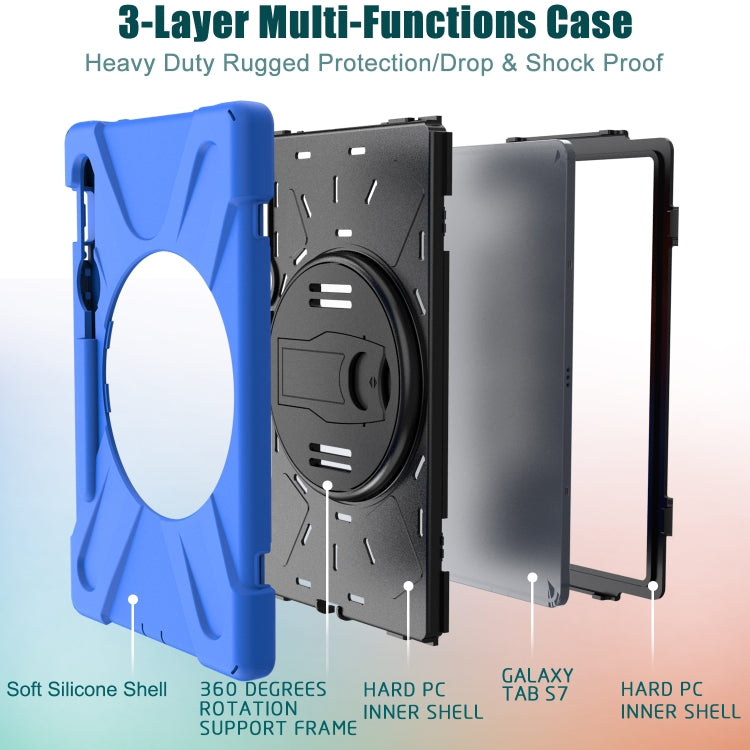For Samsung Galaxy Tab S9 / Galaxy Tab S8 / Galaxy Tab S7 (2020) T870 Shockproof Colorful Silicone + PC Protective Case with Holder & Shoulder Strap & Hand Strap & Pen Slot(Blue)
