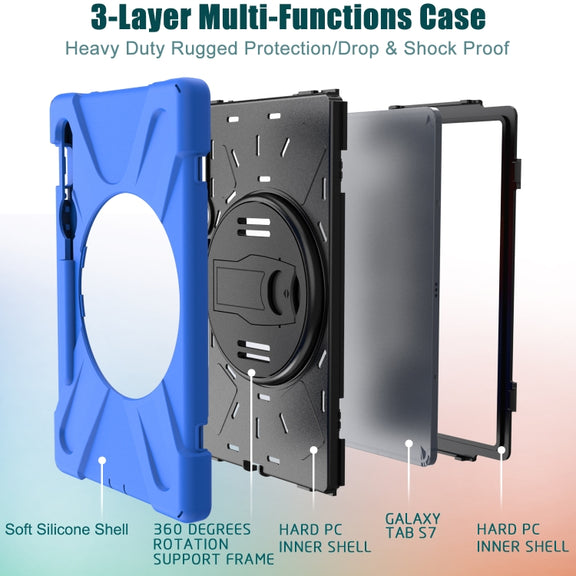 For Samsung Galaxy Tab S9 / Galaxy Tab S8 / Galaxy Tab S7 (2020) T870 Shockproof Colorful Silicone + PC Protective Case with Holder & Shoulder Strap & Hand Strap & Pen Slot(Blue)