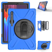 For Samsung Galaxy Tab S9 / Galaxy Tab S8 / Galaxy Tab S7 (2020) T870 Shockproof Colorful Silicone + PC Protective Case with Holder & Shoulder Strap & Hand Strap & Pen Slot(Blue)