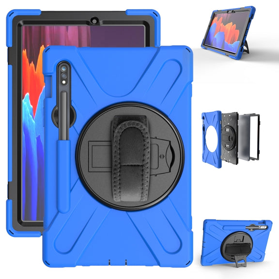 For Samsung Galaxy Tab S9 / Galaxy Tab S8 / Galaxy Tab S7 (2020) T870 Shockproof Colorful Silicone + PC Protective Case with Holder & Shoulder Strap & Hand Strap & Pen Slot(Blue)