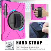 For Samsung Galaxy Tab S9 / Galaxy Tab S8 / Galaxy Tab S7 (2020) T870 Shockproof Colorful Silicone + PC Protective Case with Holder & Shoulder Strap & Hand Strap & Pen Slot(Rose Red)