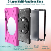 For Samsung Galaxy Tab S9 / Galaxy Tab S8 / Galaxy Tab S7 (2020) T870 Shockproof Colorful Silicone + PC Protective Case with Holder & Shoulder Strap & Hand Strap & Pen Slot(Rose Red)