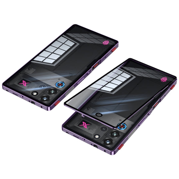 For ZTE nubia Red Magic 10 Pro / 10 Pro+ Snap Buckle Metal Frame Glass Back Panel Phone Case(Dark Purple)