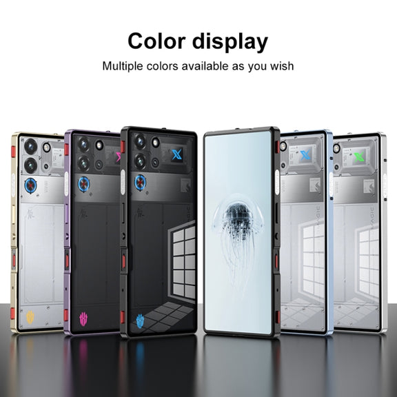 For ZTE nubia Red Magic 10 Pro / 10 Pro+ Snap Buckle Metal Frame Glass Back Panel Phone Case(Sierra Blue)