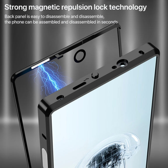 For ZTE nubia Red Magic 10 Pro / 10 Pro+ Snap Buckle Metal Frame Glass Back Panel Phone Case(Sierra Blue)