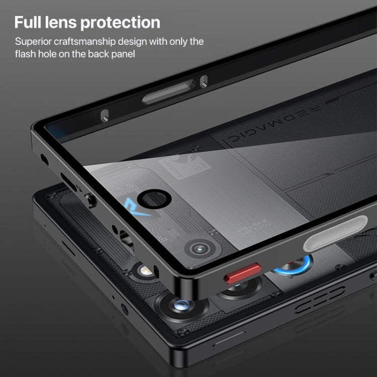For ZTE nubia Red Magic 10 Pro / 10 Pro+ Snap Buckle Metal Frame Glass Back Panel Phone Case(Black)