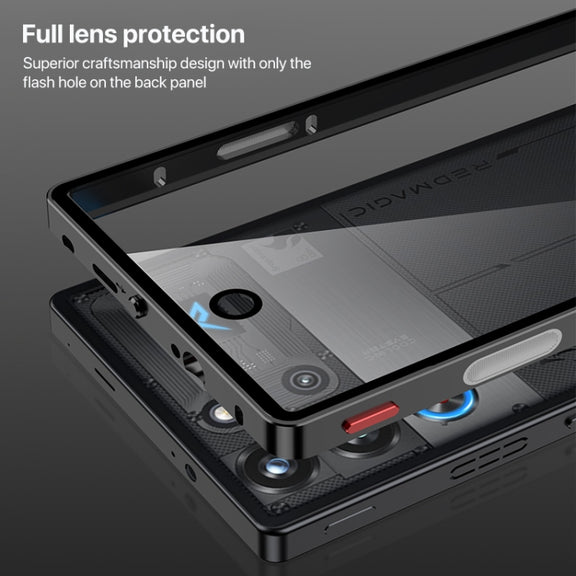 For ZTE nubia Red Magic 10 Pro / 10 Pro+ Snap Buckle Metal Frame Glass Back Panel Phone Case(Black)