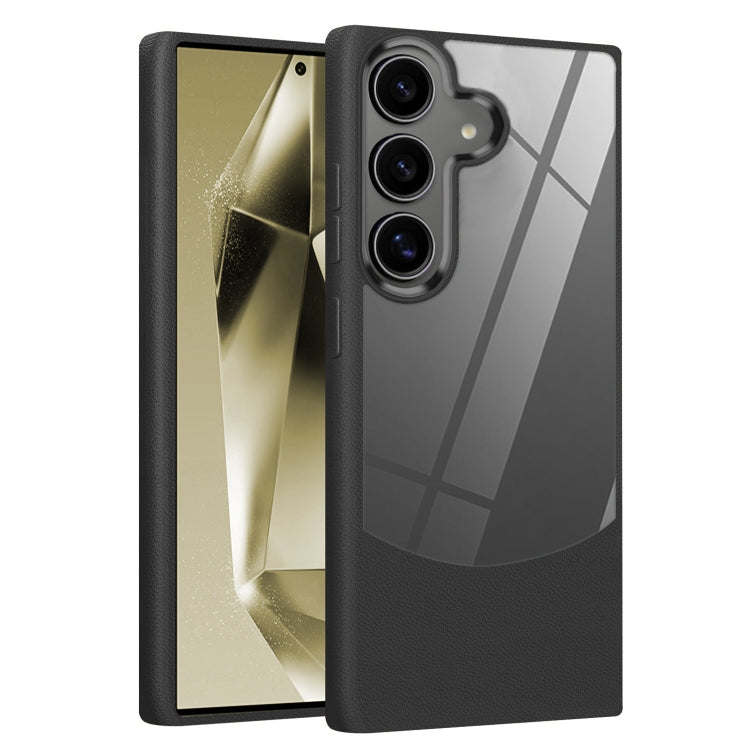 For Samsung Galaxy S25 5G Litchi Texture TPU Hybrid Acrylic Phone Case(Black)