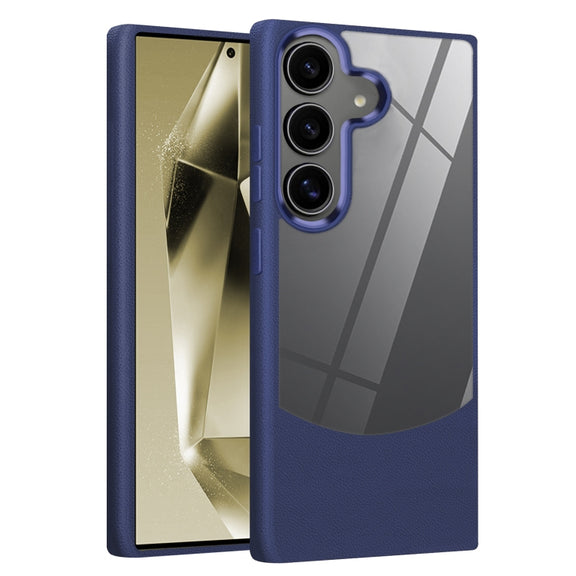 For Samsung Galaxy S25 5G Litchi Texture TPU Hybrid Acrylic Phone Case(Blue)