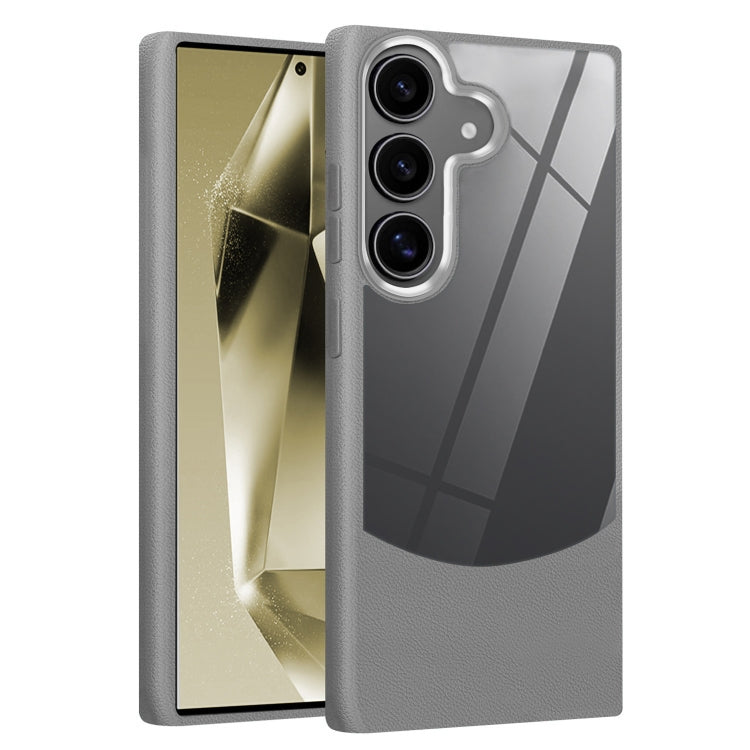 For Samsung Galaxy S25+ 5G Litchi Texture TPU Hybrid Acrylic Phone Case(Grey)
