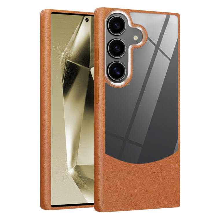 For Samsung Galaxy S25+ 5G Litchi Texture TPU Hybrid Acrylic Phone Case(Brown)