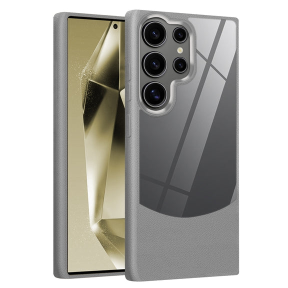 For Samsung Galaxy S25 Ultra 5G Litchi Texture TPU Hybrid Acrylic Phone Case(Grey)