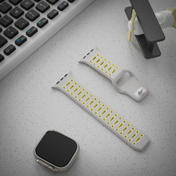 For Apple Watch 46mm / 49mm / 45mm / 44mm Single Nail Dual-Color Multi-hole Silicone Watch Band(Warm Gray Yellow)
