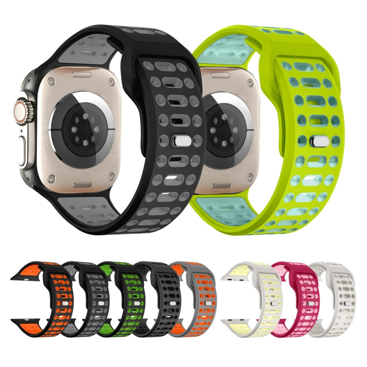 For Apple Watch 46mm / 49mm / 45mm / 44mm Single Nail Dual-Color Multi-hole Silicone Watch Band(Coal Grey Black)