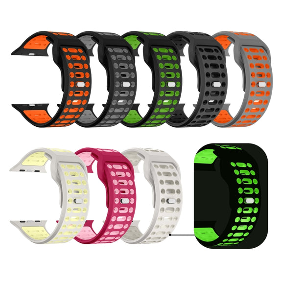 For Apple Watch 46mm / 49mm / 45mm / 44mm Single Nail Dual-Color Multi-hole Silicone Watch Band(Grey Orange)