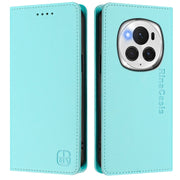 For Honor Magic6 Pro Global RC01 Dual-Folded Magnetic Suction RFID Leather Phone Case(Mint Green)