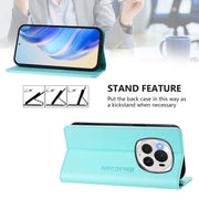 For Honor Magic6 Pro Global RC01 Dual-Folded Magnetic Suction RFID Leather Phone Case(Mint Green)