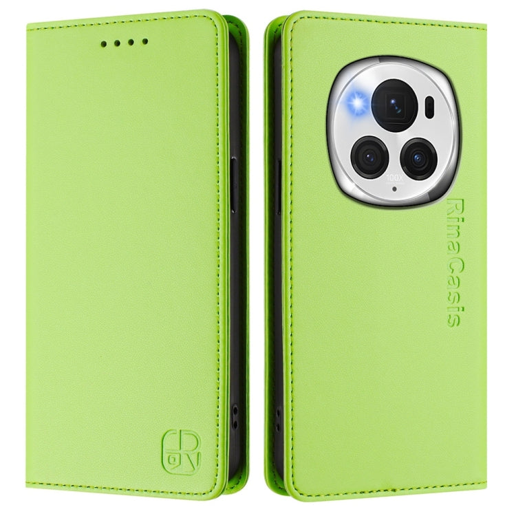 For Honor Magic6 Pro Global RC01 Dual-Folded Magnetic Suction RFID Leather Phone Case(Grass Green)