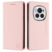 For Honor Magic6 Pro Global RC01 Dual-Folded Magnetic Suction RFID Leather Phone Case(Pink)