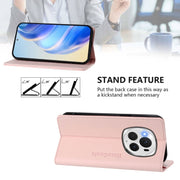For Honor Magic6 Pro Global RC01 Dual-Folded Magnetic Suction RFID Leather Phone Case(Pink)