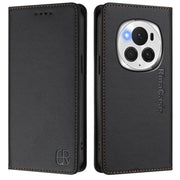 For Honor Magic6 Pro Global RC01 Dual-Folded Magnetic Suction RFID Leather Phone Case(Black)