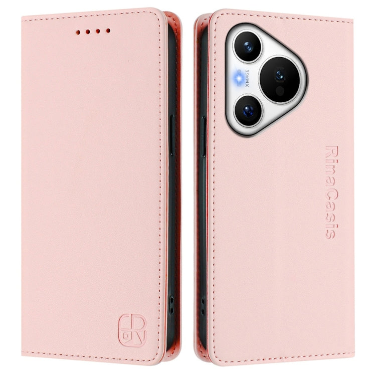 For Huawei Pura 70 RC01 Dual-Folded Magnetic Suction RFID Leather Phone Case(Pink)