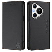 For Huawei Pura 70 RC01 Dual-Folded Magnetic Suction RFID Leather Phone Case(Black)