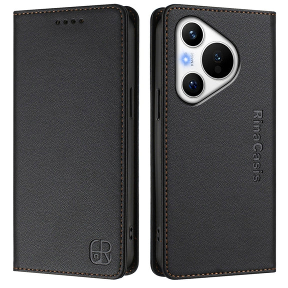 For Huawei Pura 70 RC01 Dual-Folded Magnetic Suction RFID Leather Phone Case(Black)