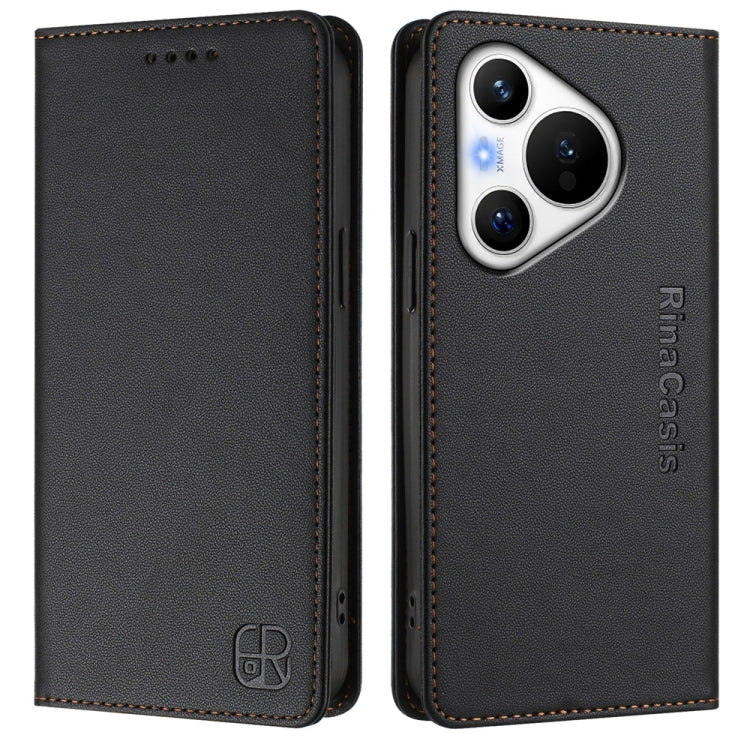 For Huawei Pura 70 RC01 Dual-Folded Magnetic Suction RFID Leather Phone Case(Black)