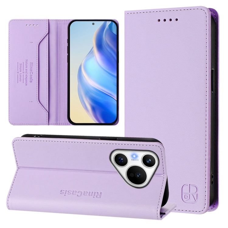 For Huawei Pura 70 RC01 Dual-Folded Magnetic Suction RFID Leather Phone Case(Light Purple)