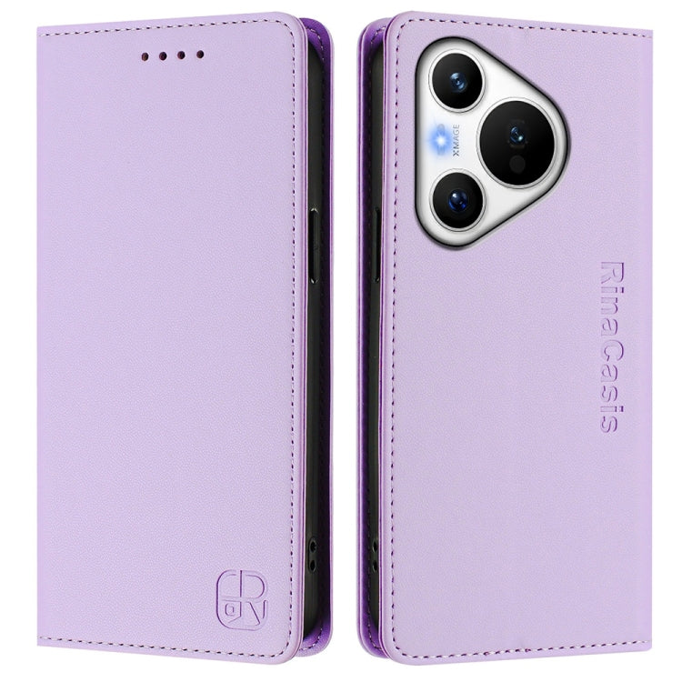 For Huawei Pura 70 RC01 Dual-Folded Magnetic Suction RFID Leather Phone Case(Light Purple)