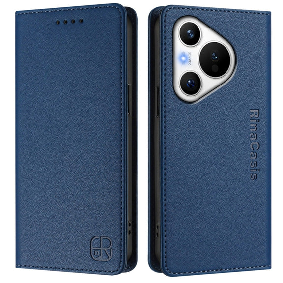 For Huawei Pura 70 RC01 Dual-Folded Magnetic Suction RFID Leather Phone Case(Dark Blue)