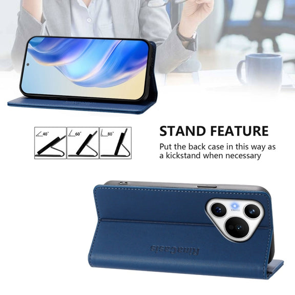 For Huawei Pura 70 RC01 Dual-Folded Magnetic Suction RFID Leather Phone Case(Dark Blue)