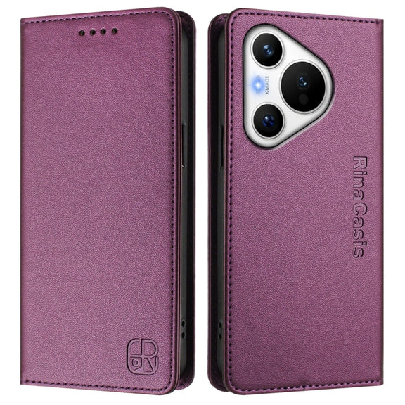 For Huawei Pura 70 RC01 Dual-Folded Magnetic Suction RFID Leather Phone Case(Violet)