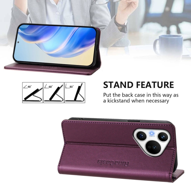 For Huawei Pura 70 RC01 Dual-Folded Magnetic Suction RFID Leather Phone Case(Violet)