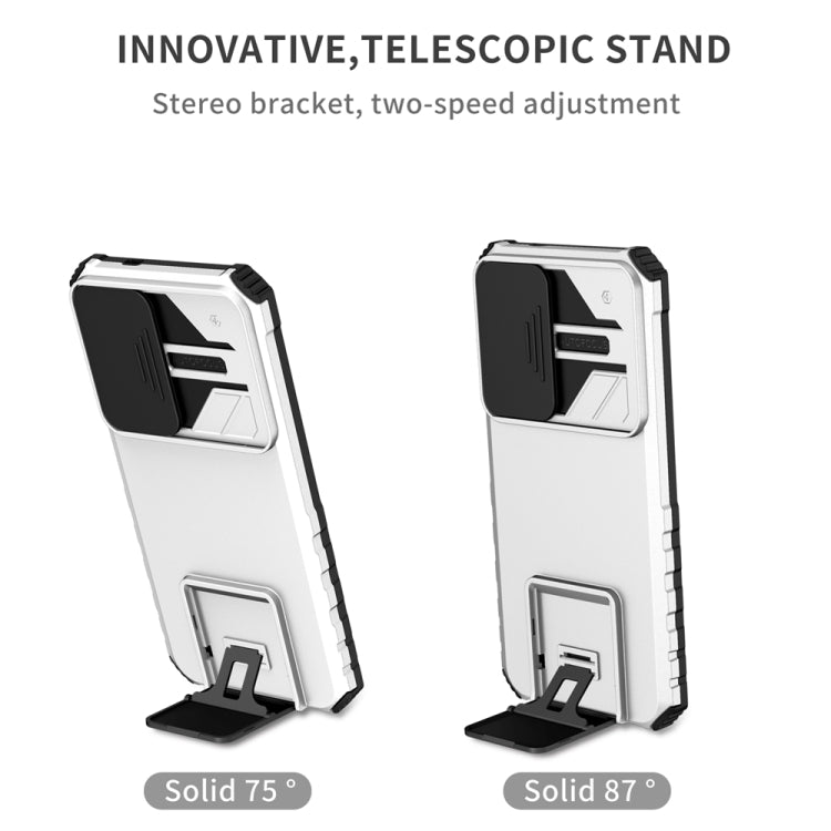 For Samsung Galaxy S25 5G Stereoscopic Holder Sliding Camshield Phone Case(White)