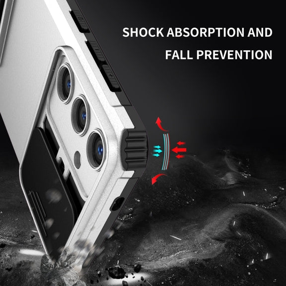 For Samsung Galaxy S25 5G Stereoscopic Holder Sliding Camshield Phone Case(White)