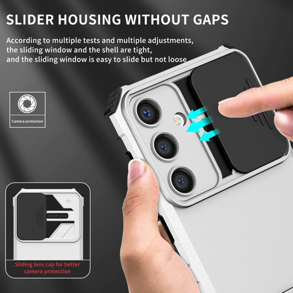 For Samsung Galaxy S25 5G Stereoscopic Holder Sliding Camshield Phone Case(White)