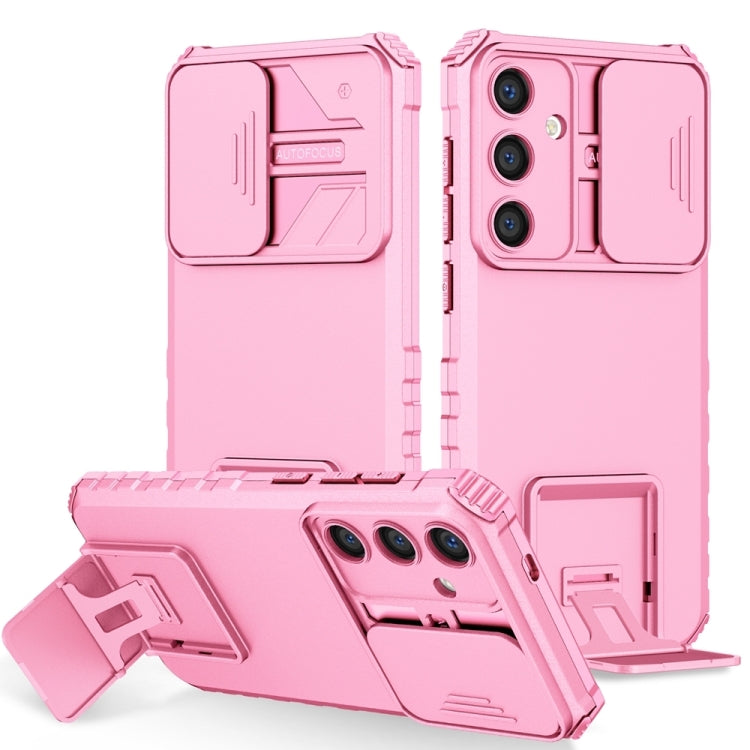 For Samsung Galaxy S25 5G Stereoscopic Holder Sliding Camshield Phone Case(Pink)