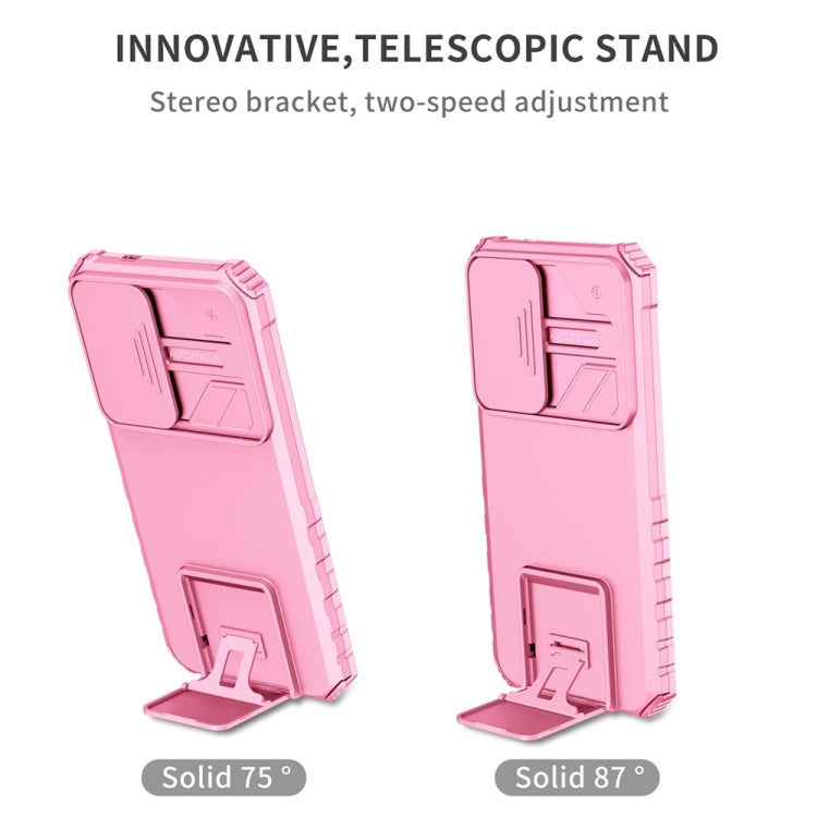 For Samsung Galaxy S25 5G Stereoscopic Holder Sliding Camshield Phone Case(Pink)