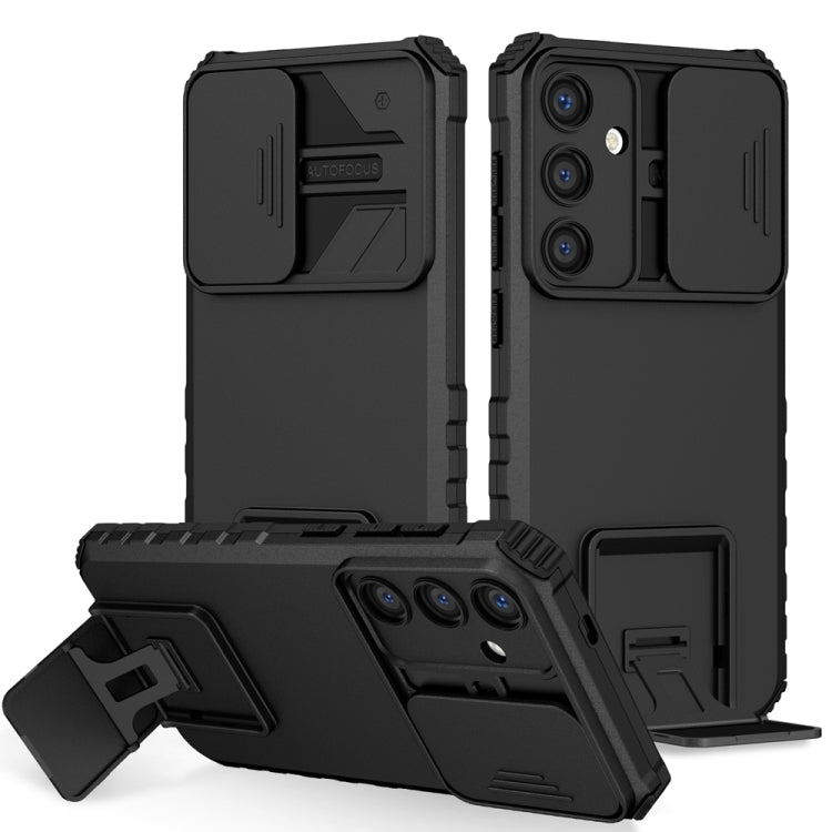 For Samsung Galaxy S25 5G Stereoscopic Holder Sliding Camshield Phone Case(Black)
