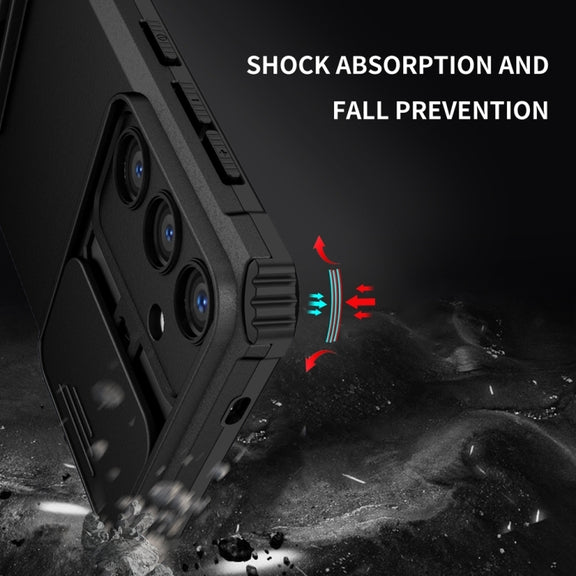 For Samsung Galaxy S25 5G Stereoscopic Holder Sliding Camshield Phone Case(Black)