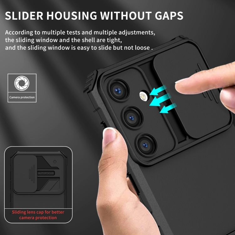 For Samsung Galaxy S25 5G Stereoscopic Holder Sliding Camshield Phone Case(Black)