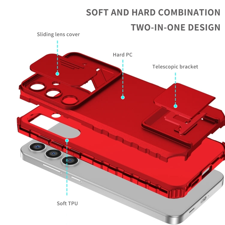 For Samsung Galaxy S25 5G Stereoscopic Holder Sliding Camshield Phone Case(Red)
