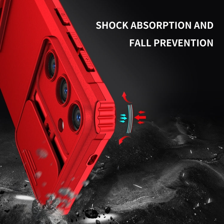 For Samsung Galaxy S25 5G Stereoscopic Holder Sliding Camshield Phone Case(Red)