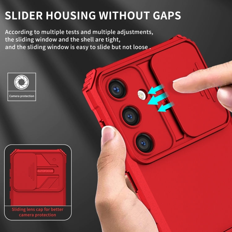 For Samsung Galaxy S25 5G Stereoscopic Holder Sliding Camshield Phone Case(Red)
