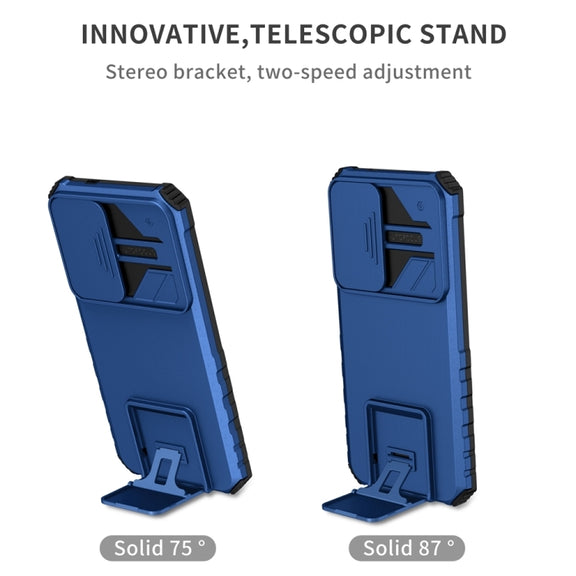 For Samsung Galaxy S25 5G Stereoscopic Holder Sliding Camshield Phone Case(Blue)