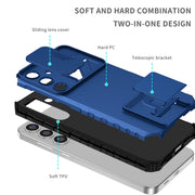For Samsung Galaxy S25 5G Stereoscopic Holder Sliding Camshield Phone Case(Blue)