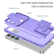 For Samsung Galaxy S25 5G Stereoscopic Holder Sliding Camshield Phone Case(Purple)
